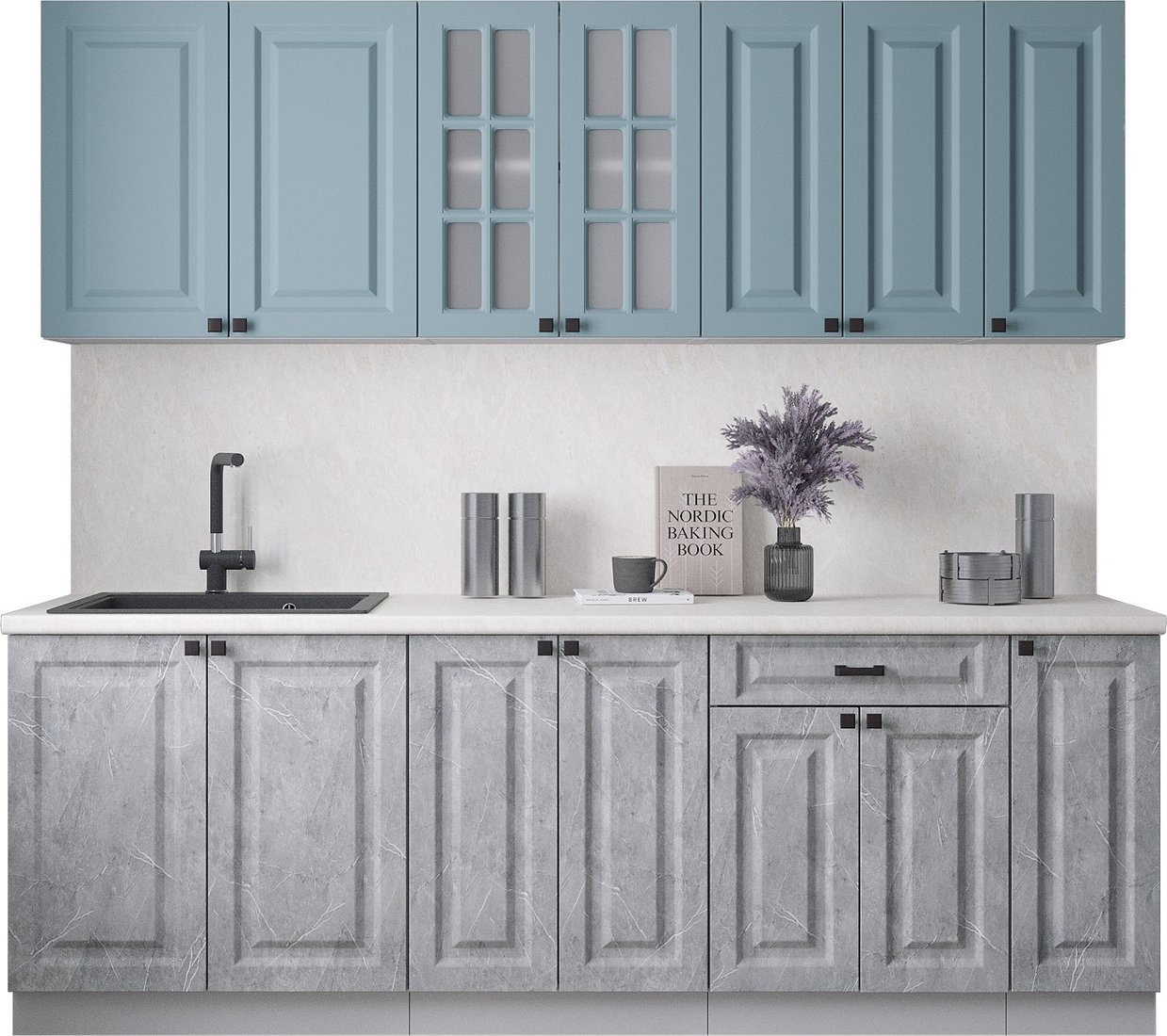 

Готовая кухня Интерлиния Мила Деко 2.3Б (керамика/океан/опал светлый)