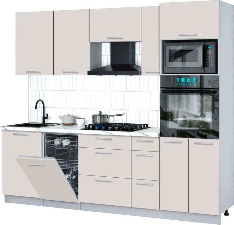 

Готовая кухня Интерлиния Мила Gloss 2.45-ПМ3 (кашемир/кашемир/белый гранит)