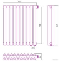Стальной трубчатый радиатор Сунержа Эстет-00 EU50 500х450 10 секций (сатин)