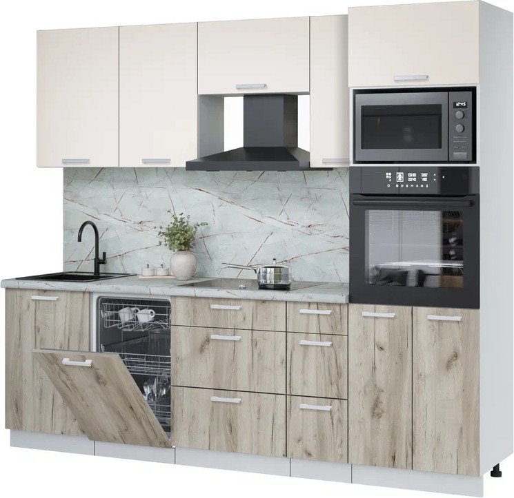 

Готовая кухня Интерлиния Мила Лайт 2.45-ПМ3 (персидский жемчуг/дуб серый/серый каспий)