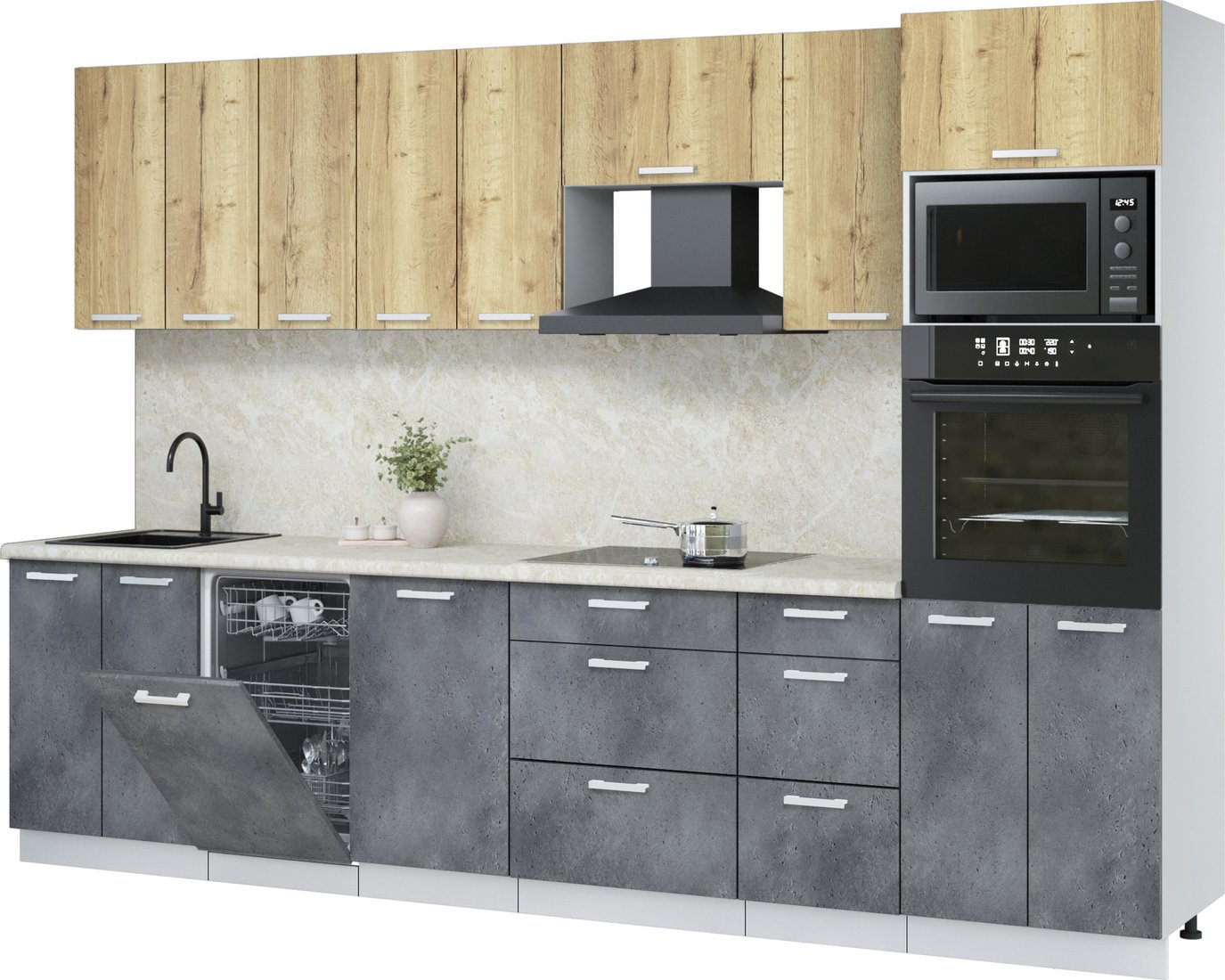 

Готовая кухня Интерлиния Мила Лайт 3.1-ПМ3 (дуб золотой/бетон портленд/опал светлый)