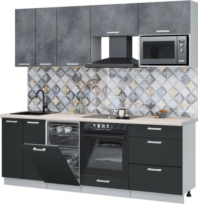 

Готовая кухня Интерлиния Мила Лайт 2.25-ПМ4 (бетон портленд/антрацит/травертин серый)