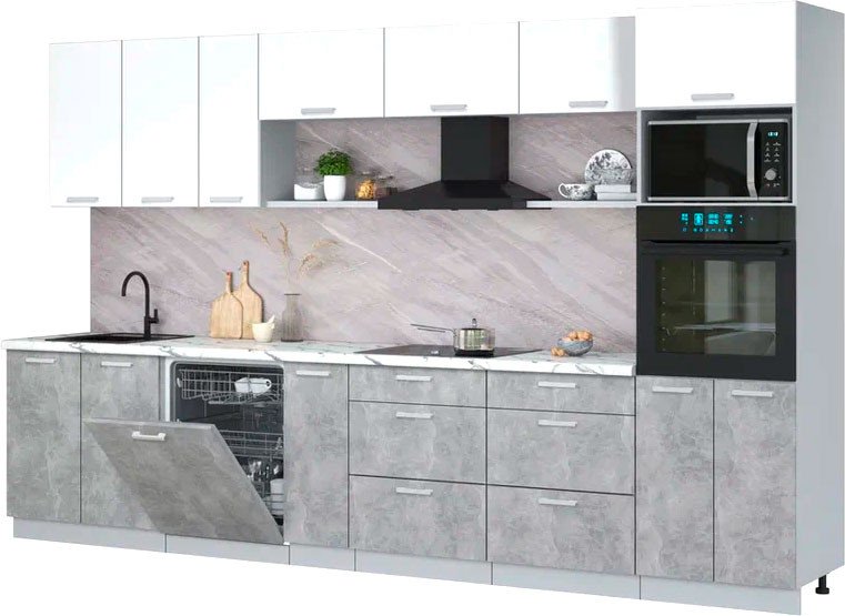 

Готовая кухня Интерлиния Мила Лайт 3.5-ПМ1-2 (белый платинум/бетон/белый гранит)