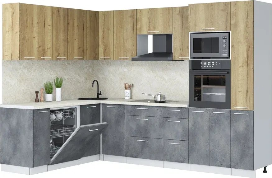 

Готовая кухня Интерлиния Мила Лайт 1.896х2.88 (дуб золотой/бетон портленд/опал светлый)