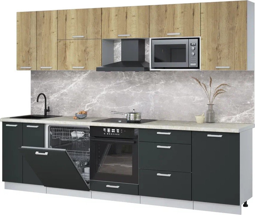 

Готовая кухня Интерлиния Мила Лайт 2.9-ПМ2 (дуб золотой/антрацит/опал светлый)