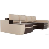 П-образный диван Лига диванов Майами 103066 (экокожа, коричневый/бежевый)