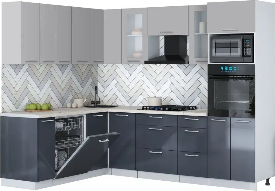 

Готовая кухня Интерлиния Мила Gloss 1.896х2.58 (асфальт глянец/грей/бискайская сосна)