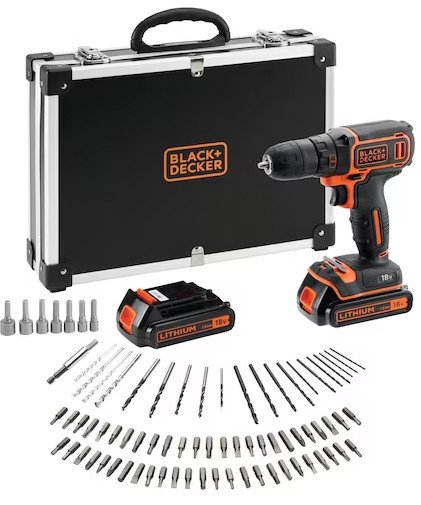 Дрель-шуруповерт Black & Decker BDCDC18BAFC (с 2-мя АКБ, кейс)