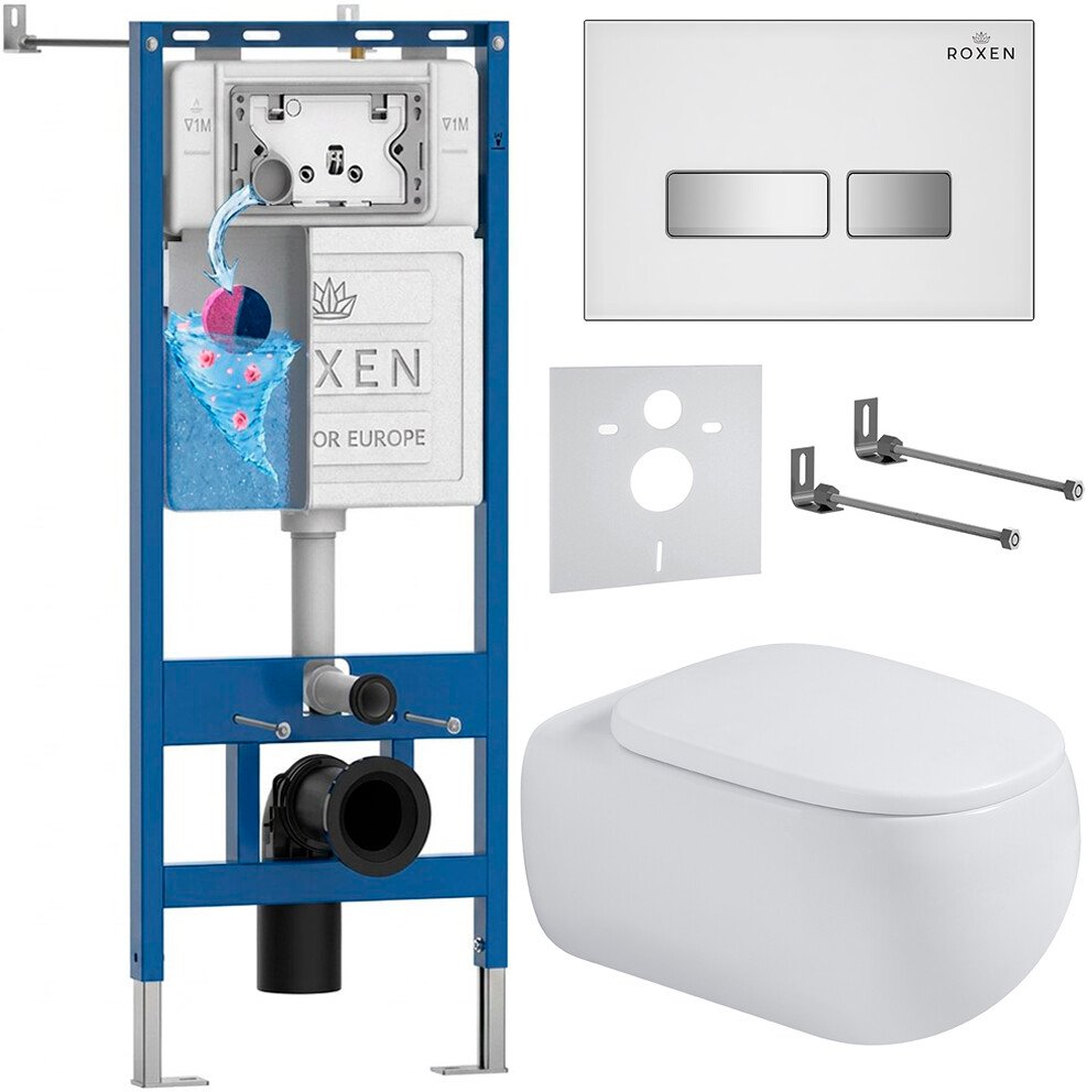 

Унитаз подвесной Roxen Titan в комплекте с инсталляцией StounFix Dual Fresh 6 в 1 967209 (кнопка: белая)