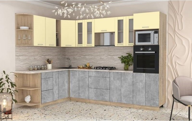 

Готовая кухня Интерлиния Мила 1.88x3.0 левая (ваниль-бетон-травертин)