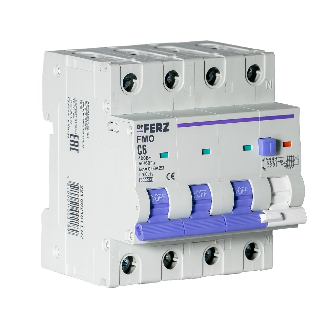 Дифференциальный автомат Dr.Ferz FMO-EL-3P+N 06A 30mA 6kA AC C 4M 22100218FERZ