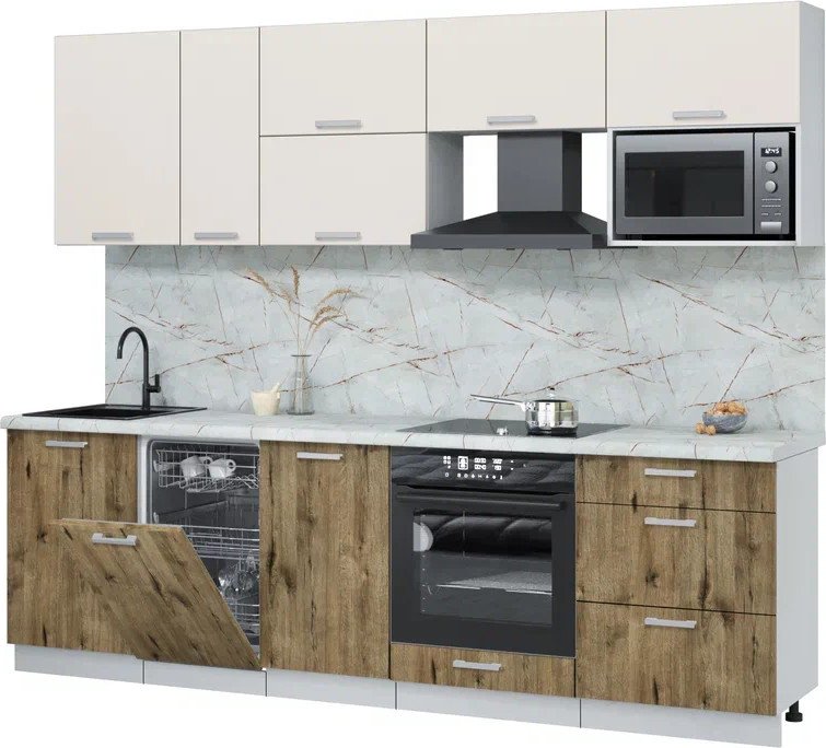 

Готовая кухня Интерлиния Мила Лайт 2.6-ПМ4 (персидский жемчуг/дуб веллингтон/серый каспий)