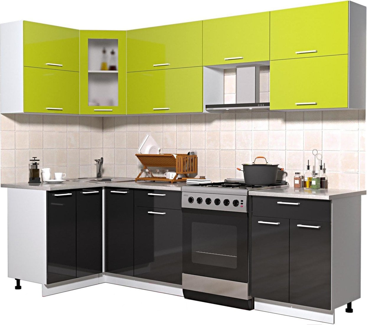 

Готовая кухня Интерлиния Мила Gloss 60-12x26 (яблоко/черный глянец)