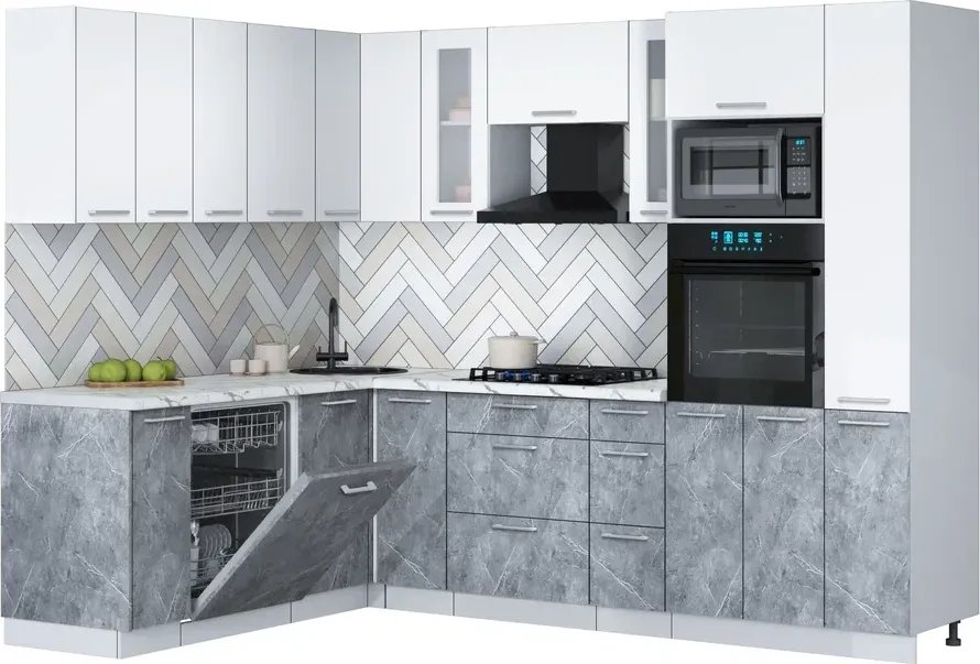 

Готовая кухня Интерлиния Мила Gloss 1.896х2.68 (керамика/белый/белый гранит)