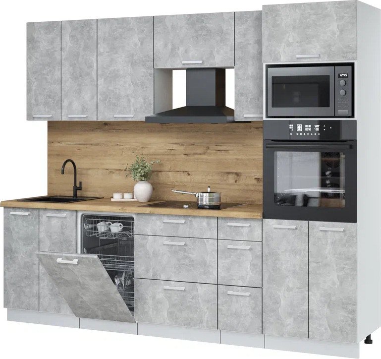 

Готовая кухня Интерлиния Мила Лайт 2.55-ПМ3 (бетон/бетон/дуб бунратти)