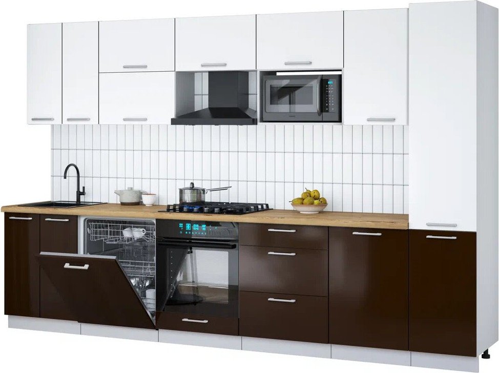 

Готовая кухня Интерлиния Мила Gloss 3.3-ПМ2 (шоколад глянец/белый/дуб бунратти)