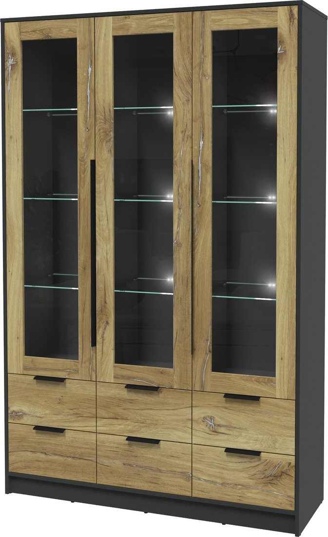 

Шкаф-витрина Интерлиния Концепт КТ-ШВ3 с подсветкой (дуб нокс/антрацит)