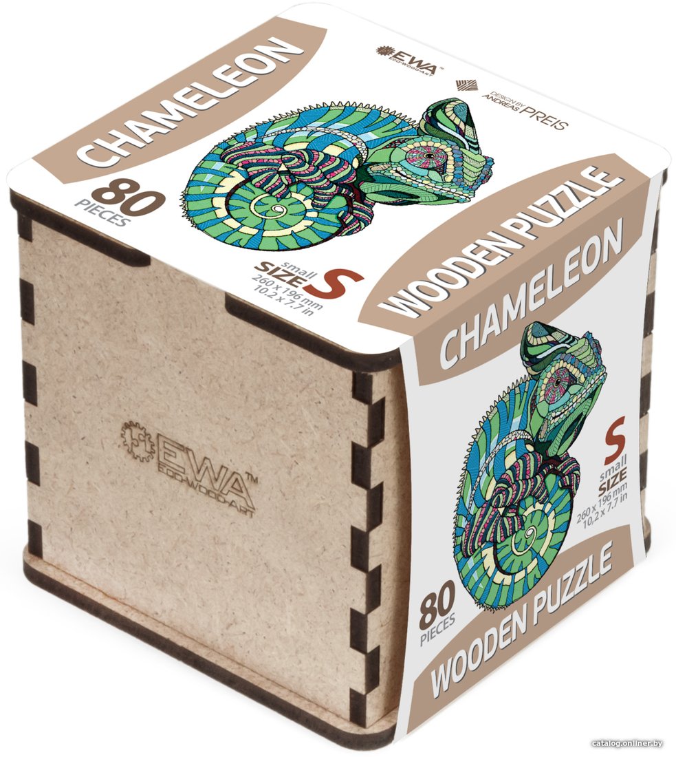 Пазл Eco-Wood-Art Хамелеон S в деревянной упаковке (80 эл)