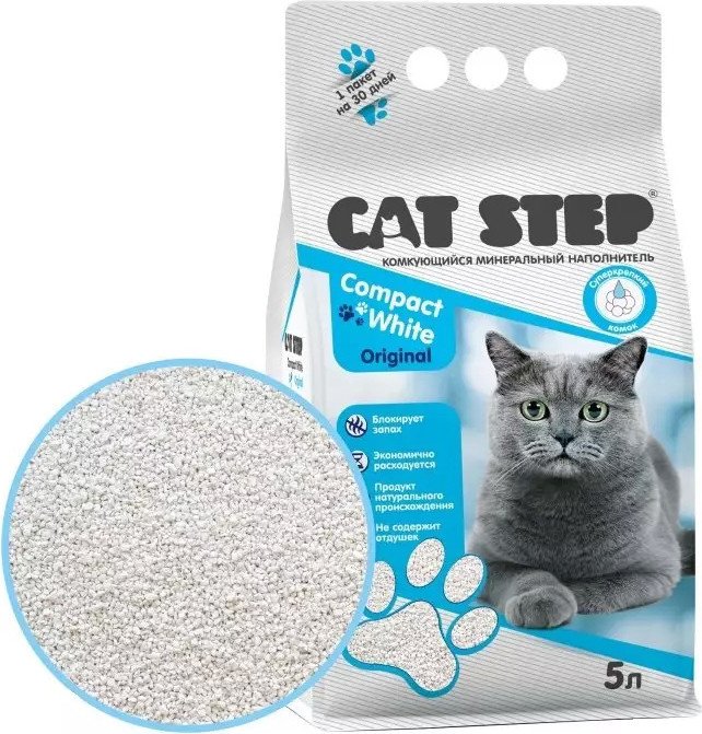 

Наполнитель для туалета Cat Step Compact White Original (без запаха) 5 л