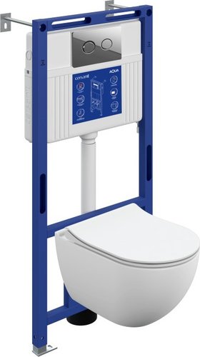 Унитаз подвесной Cersanit Brasko Smart DPL EO Slim + Aqua 50 Prime P 69319 (с кнопкой Accento Circle хром глянцевый)