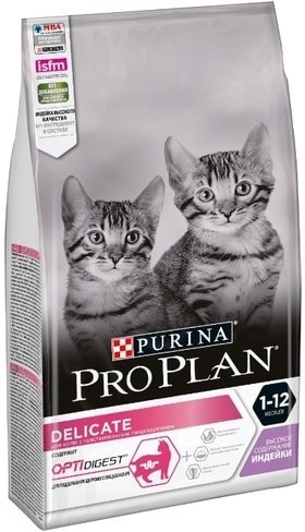Pro Plan Delicate Kitten OptiDigest для котят с чувствительным пищеварением или с особыми предпочтениями в еде, с индейкой 3 кг
