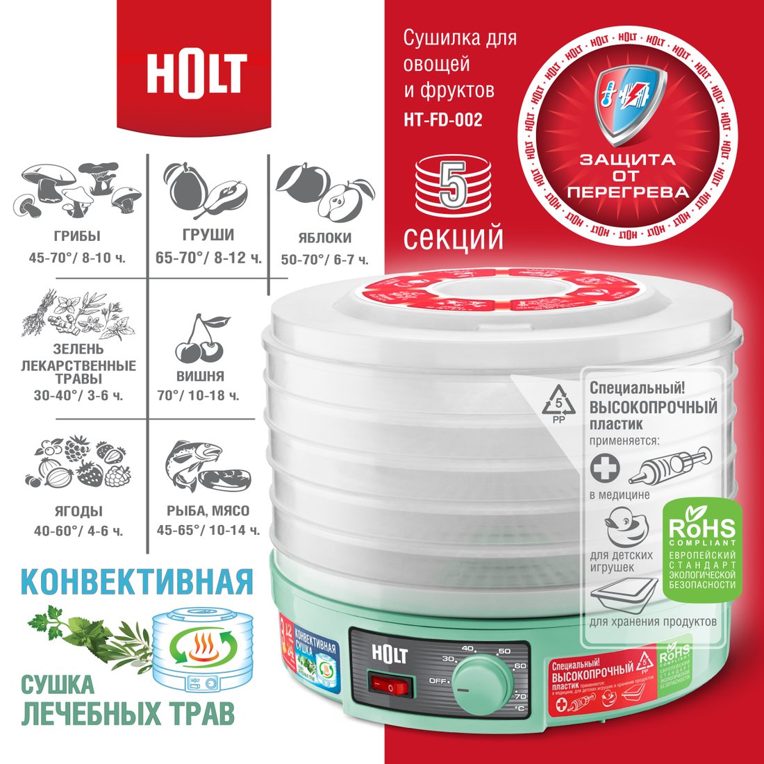 

Сушилка для овощей и фруктов Holt HT-FD-002 (бирюзовый)