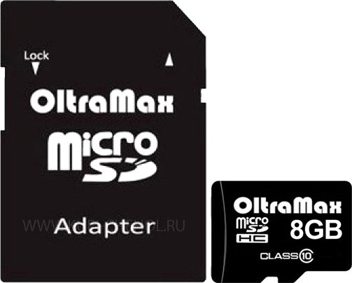 

Карта памяти OltraMax microSDHC Class 10 8GB +адаптер