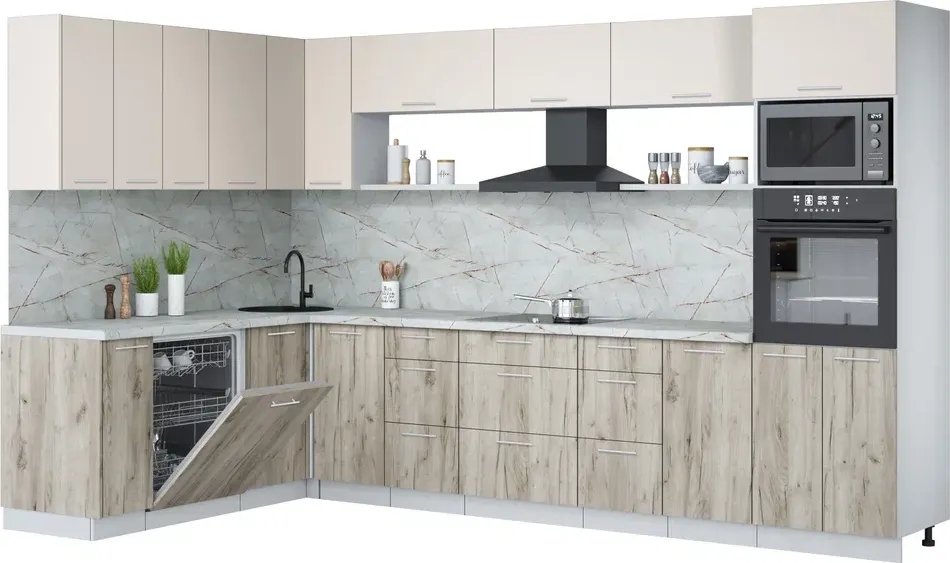 

Готовая кухня Интерлиния Мила Лайт 1.896х3.38-2 (персидский жемчуг/дуб серый/серый каспий)