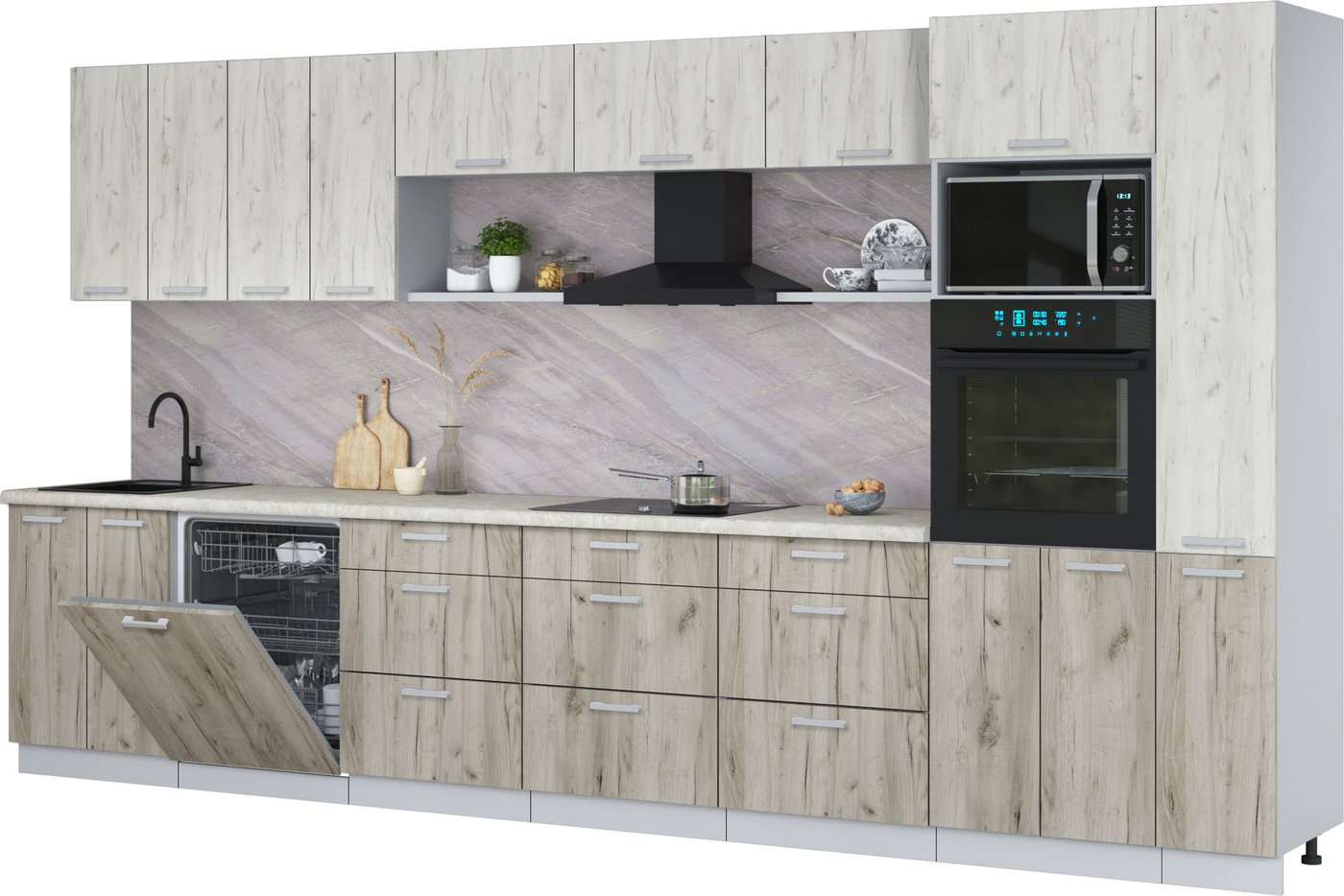 

Готовая кухня Интерлиния Мила Лайт 3.9-ПМ1 (дуб белый/дуб серый/опал светлый)