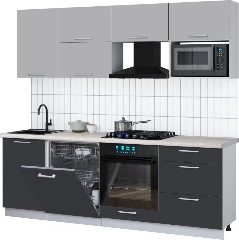 

Готовая кухня Интерлиния Мила Gloss 2.3-ПМ2 (пепел/грей/травертин серый)