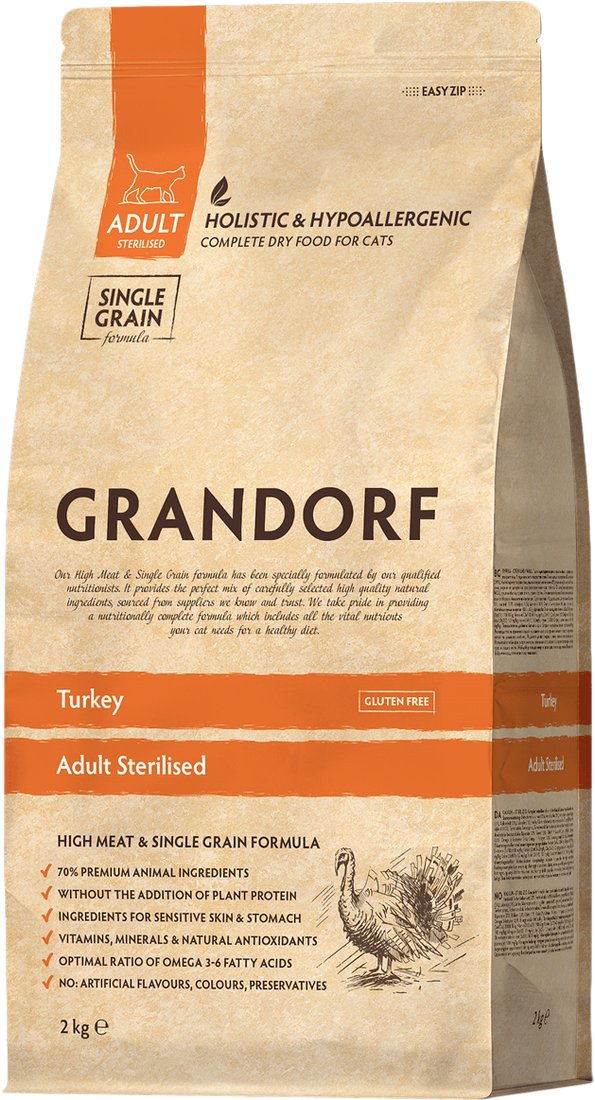 

Сухой корм для кошек Grandorf Turkey Adult Sterilised (для стерилизованных со вкусом индейки) 2 кг
