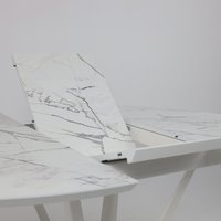 Кухонный стол Listvig Merlin 110-150х75 (МДФ+HPL-пластик белый Monte Belo/белый)