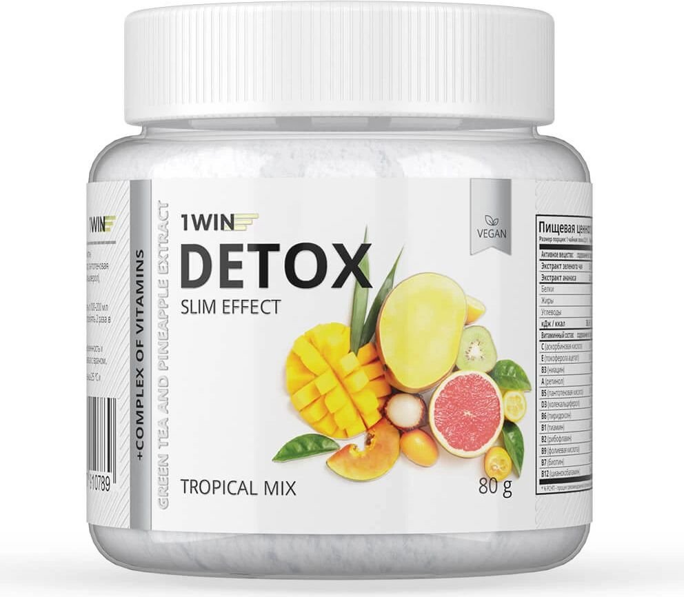 

БАД 1WIN Detox Slim Effect + экстракт зеленого чая (тропический микс, 80 г)