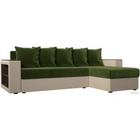 Угловой диван Лига диванов Дубай лайт правый 114186 (микровельвет зеленый/экокожа бежевый)