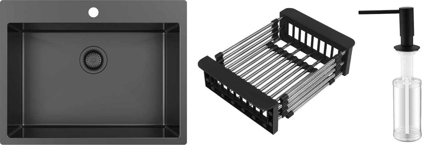 

Кухонная мойка Schtoff Best Premium Black 6050 + коландер KR-1 Black + дозатор SD-1 Black