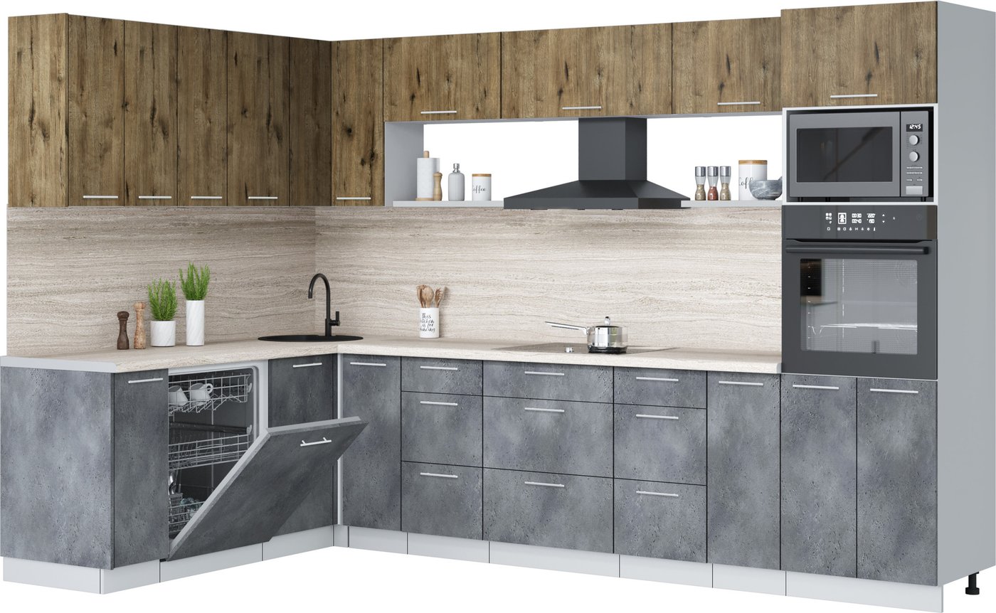 

Готовая кухня Интерлиния Мила Лайт 1.896х3.18 (дуб веллингтон/бетон портленд/травертин серый)