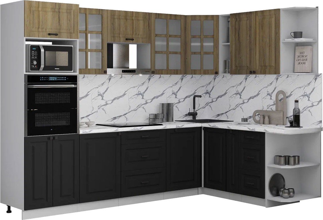 

Готовая кухня Интерлиния Мила Деко 1.88x2.8 PR (черный/дуб вотан/белый гранит)