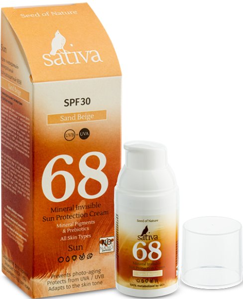 

Крем солнцезащитный Sativa Солнцезащитный крем №68 (Sand Beige) SPF30 30 мл