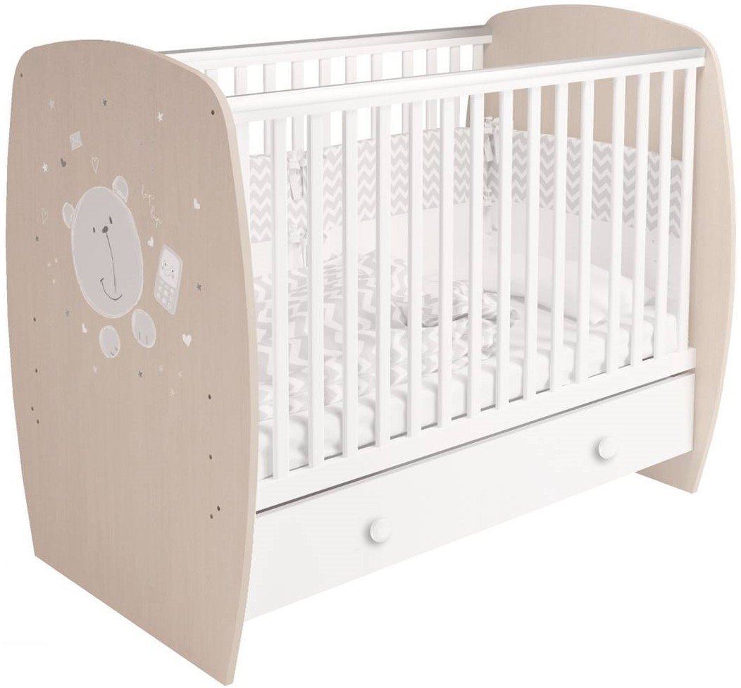 

Классическая детская кроватка Polini Kids French 710, Teddy (с ящиком, белый/дуб пастельный)