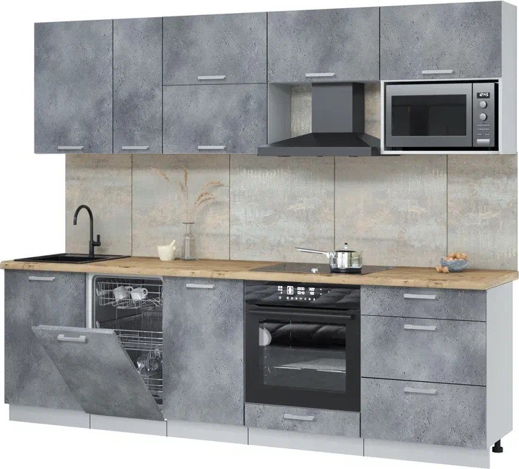 

Готовая кухня Интерлиния Мила Лайт 2.6-ПМ4 (бетон портленд/бетон портленд/дуб бунратти)