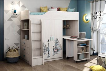 Кровать-чердак Астрид-Мебель Каприз 9 80x200 (анкор белый/уф-печать)