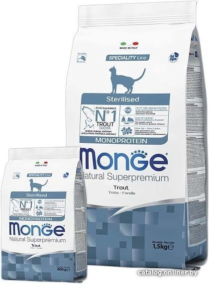 Сухой корм для кошек Monge Superpremium Monoprotein Sterilised Trout 400 г