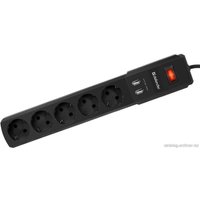 Сетевой фильтр Defender 5 розеток, 1.8 м, черный (DFS 451)