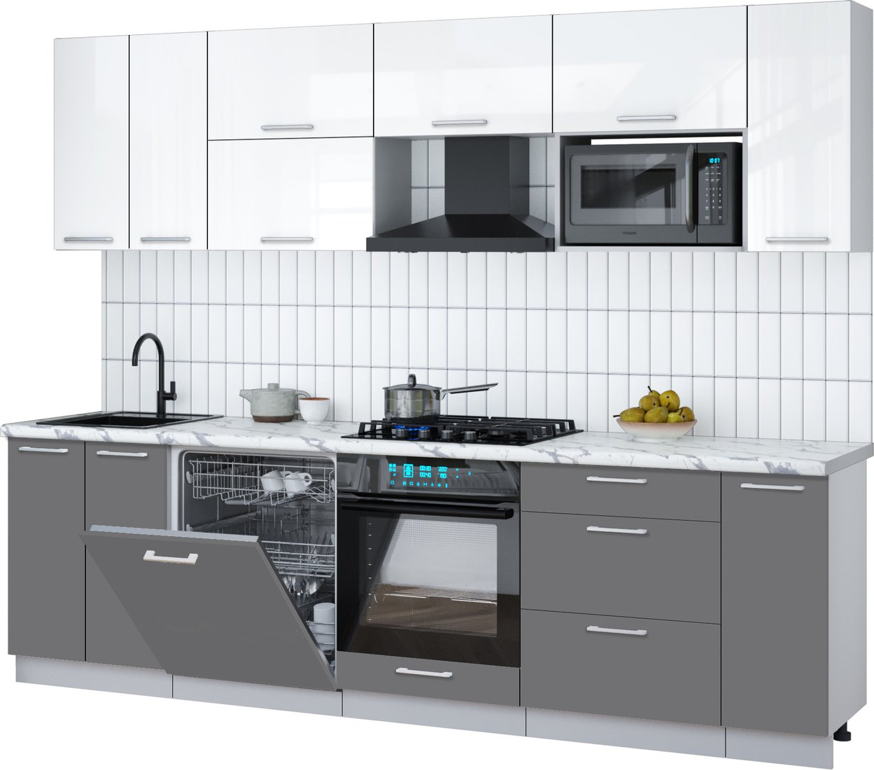 

Готовая кухня Интерлиния Мила Gloss 2.7-ПМ2 (серый/белый глянец/белый гранит)