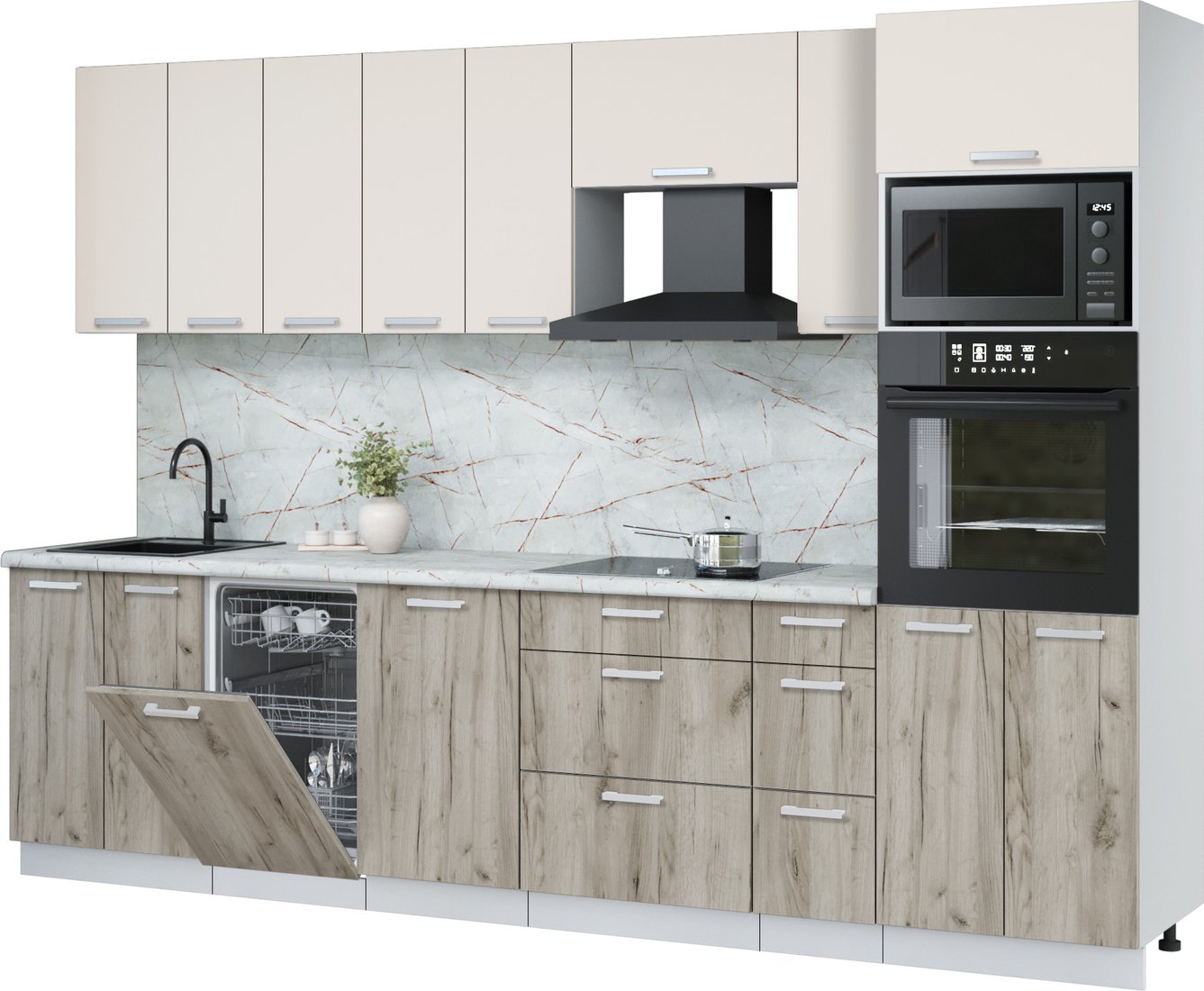 

Готовая кухня Интерлиния Мила Лайт 3.0-ПМ3 (персидский жемчуг/дуб серый/серый каспий)