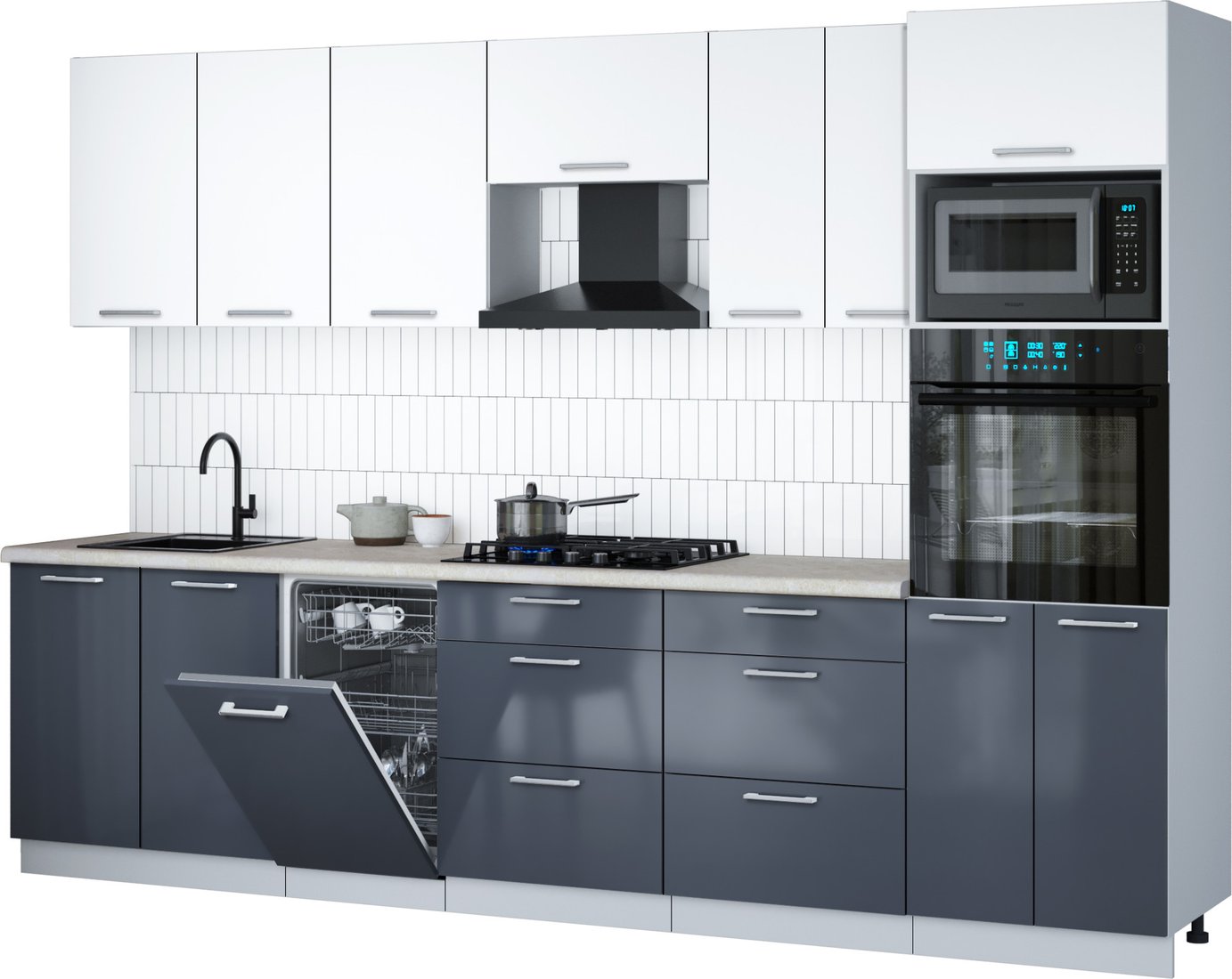 

Готовая кухня Интерлиния Мила Gloss 3.05-ПМ3 (асфальт глянец/белый/опал светлый)