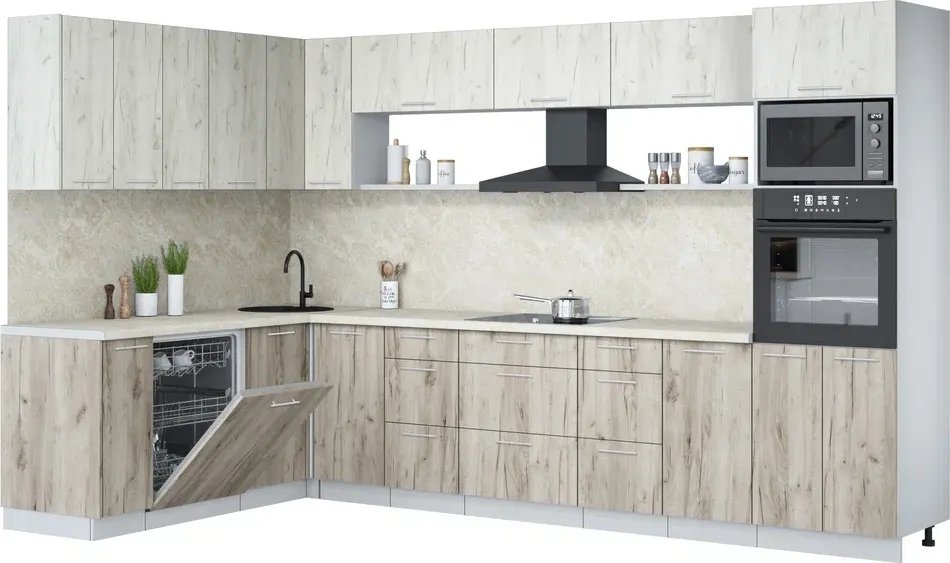 

Готовая кухня Интерлиния Мила Лайт 1.896х3.38-2 (дуб белый/дуб серый/опал светлый)