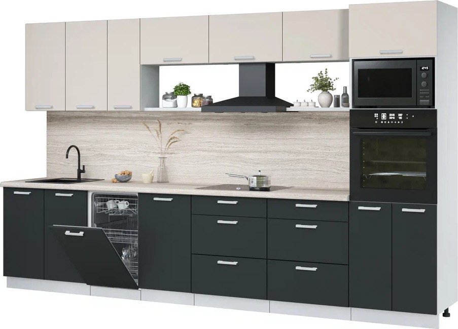 

Готовая кухня Интерлиния Мила Лайт 3.5-ПМ3 (персидский жемчуг/антрацит/травертин серый)