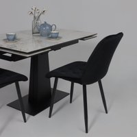 Кухонный стол Lepremo AV 2119 МДФ+керамика раздвижной 1200-1800x800 (натуральный глянцевый Gold Jade/черный)