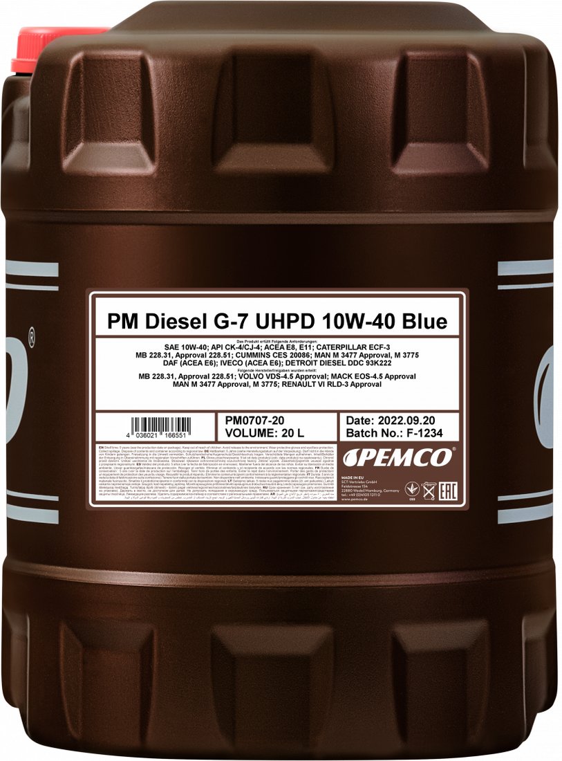 

Моторное масло Pemco Diesel G-7 UHPD Blue 10W-40 20л